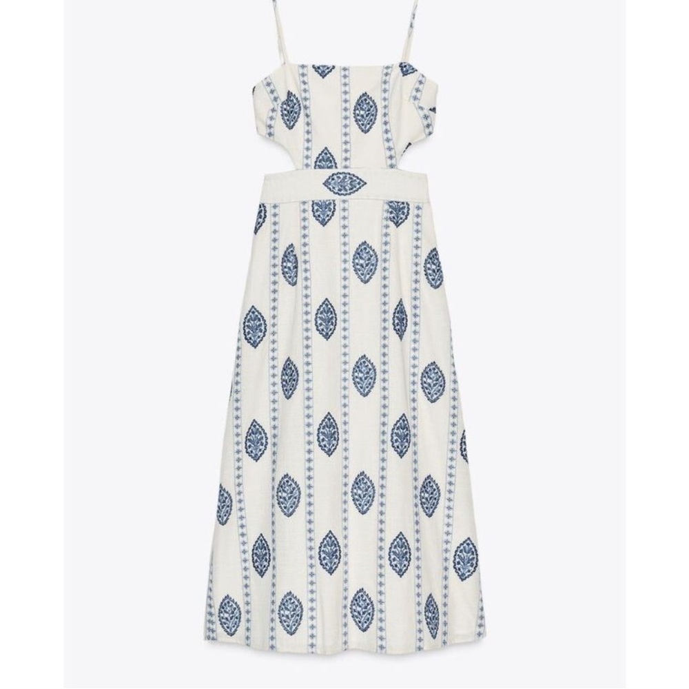NEW! Zara Cutout Embroidered Midi Dress - Picture 3 of 5